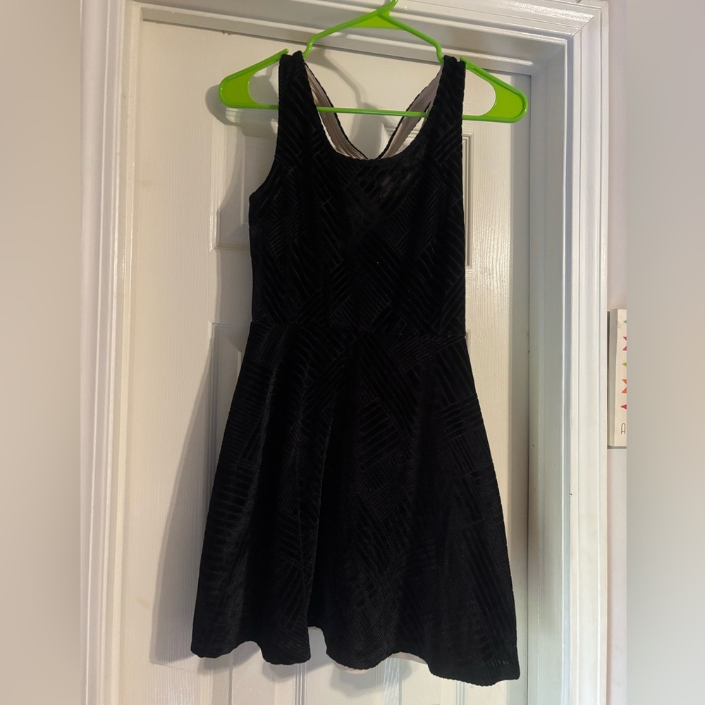 Candie's Black Velvet Patterned Fit-and-Flare Dress